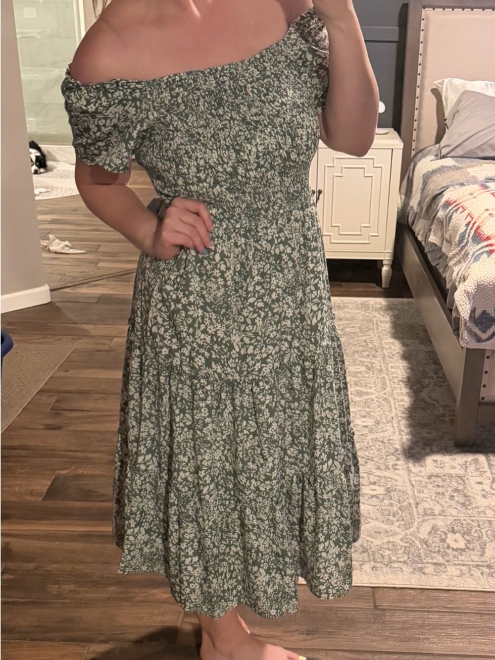 PatPat Green One-Shoulder Floral Midi Dress